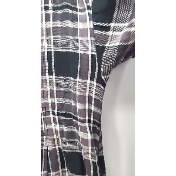 We The Free Woven Black Plaid Button Up Oversized Top Bell Sleeves Pockets Small - Picture 4 of 13